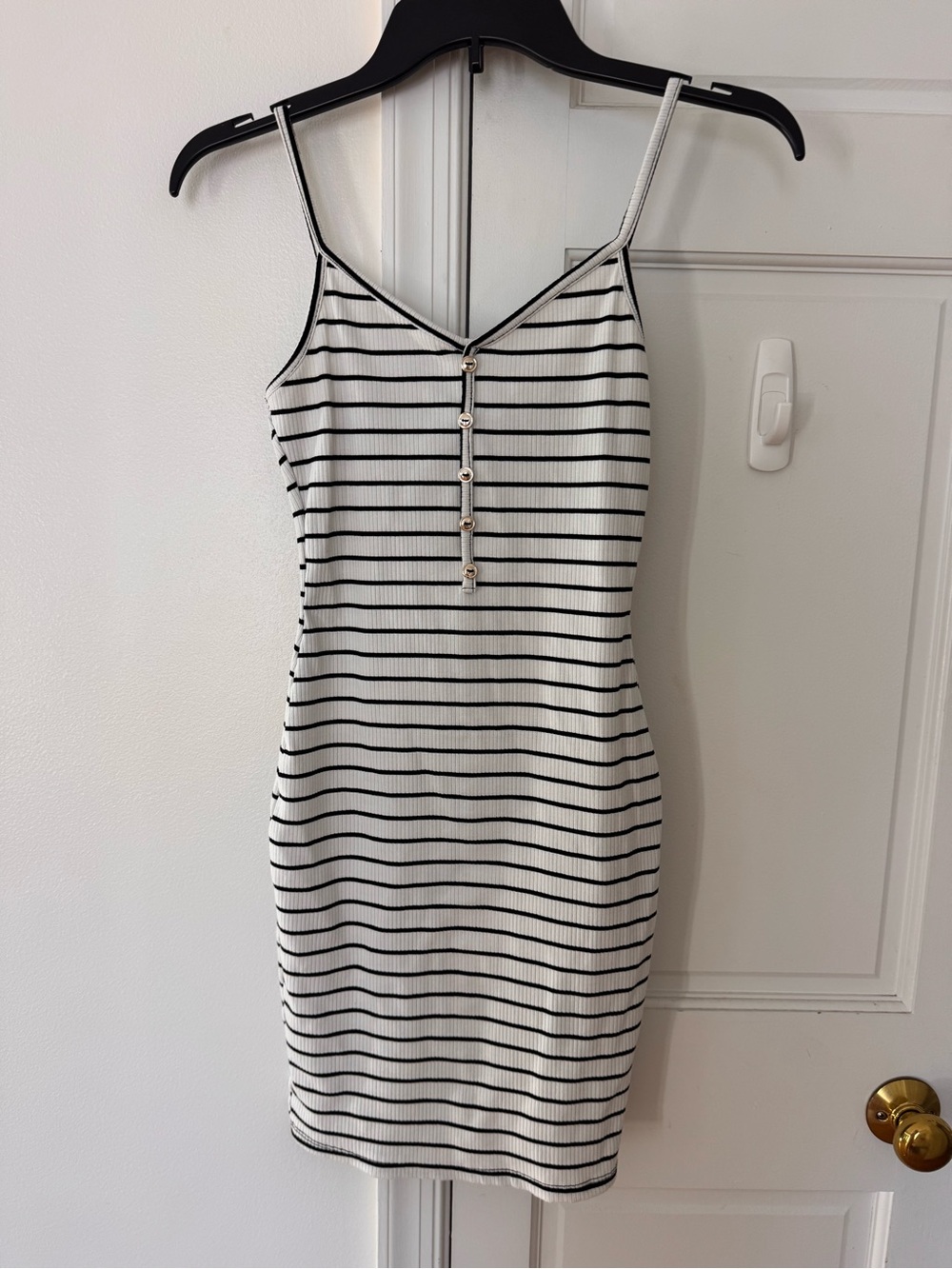 Striped Spaghetti‑Strap Mini Dress in White & Black